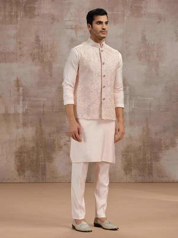 Light peach waistcoat set for wedding celebrations
