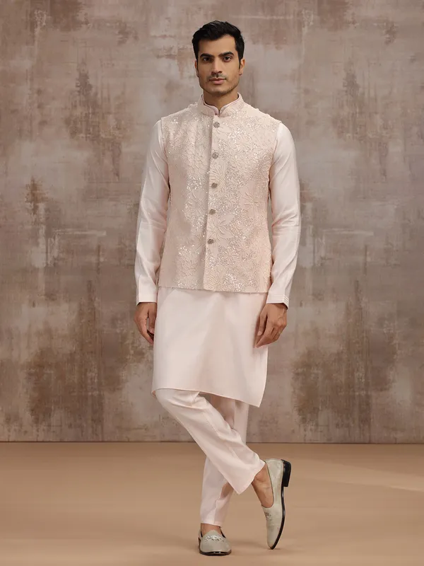 Light peach waistcoat set for wedding celebrations