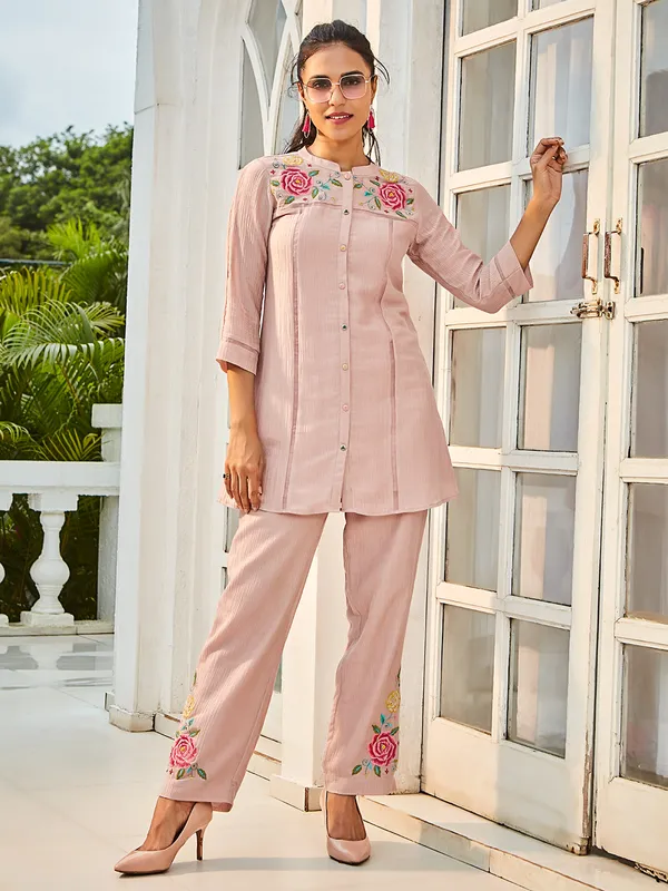 Light pink cotton co ord set for casual