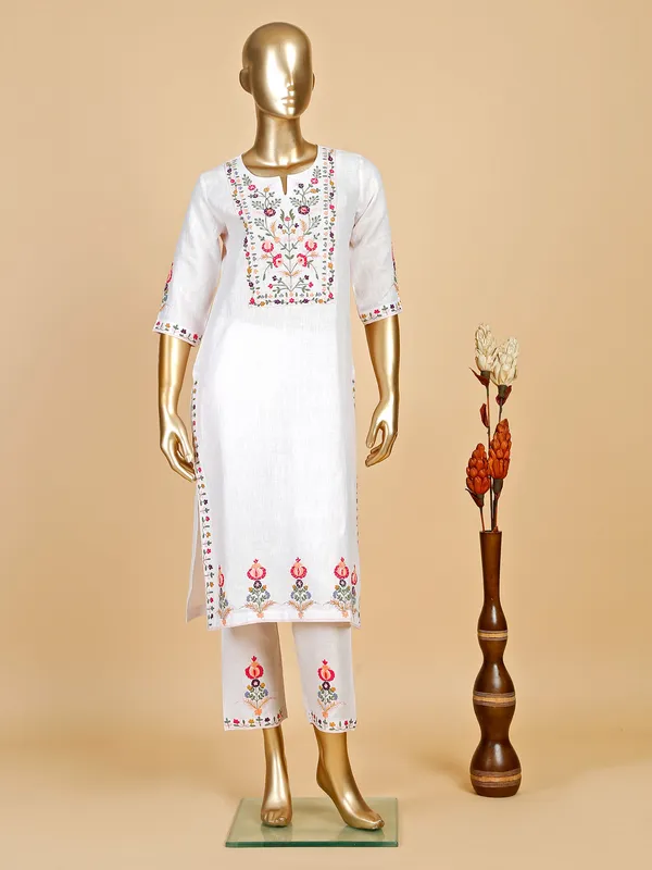 Light pink cotton embroidery kurti with pant