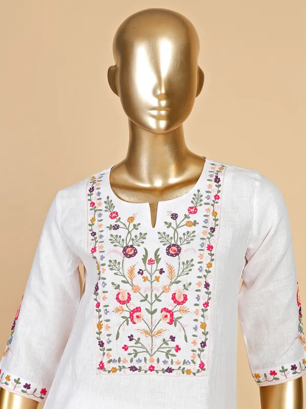 Light pink cotton embroidery kurti with pant