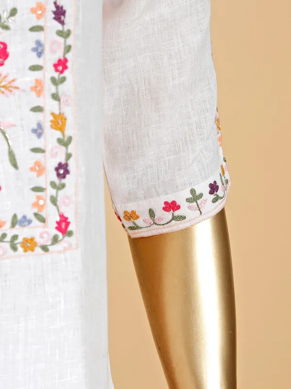 Light pink cotton embroidery kurti with pant