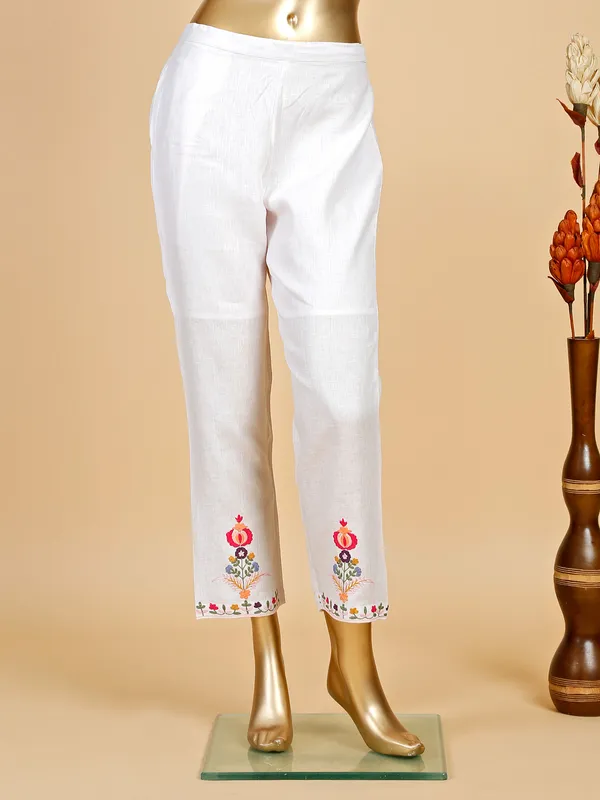 Light pink cotton embroidery kurti with pant