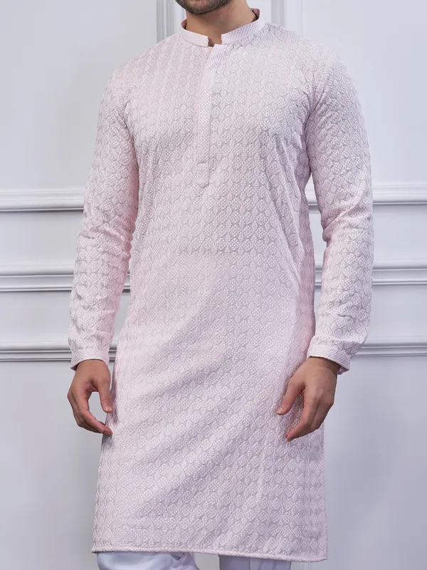 Light pink cotton festival wear kurta suit