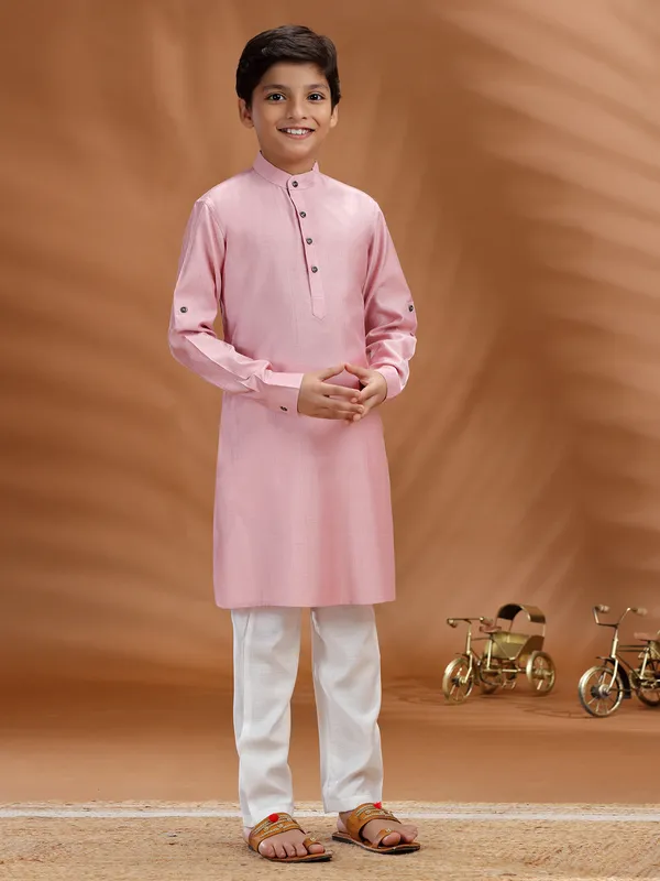 Light pink cotton kurta pant set
