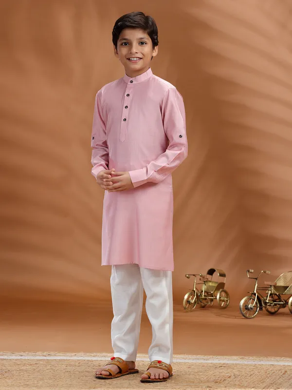 Light pink cotton kurta pant set