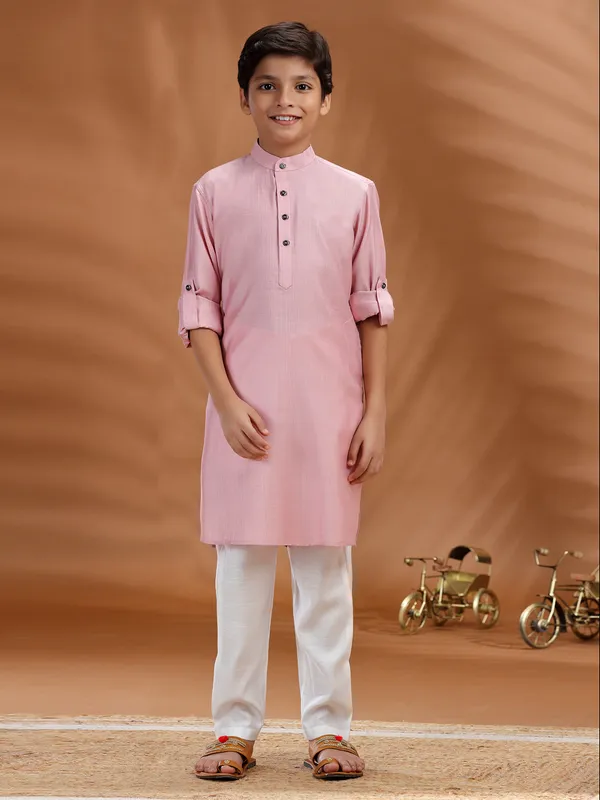 Light pink cotton kurta pant set
