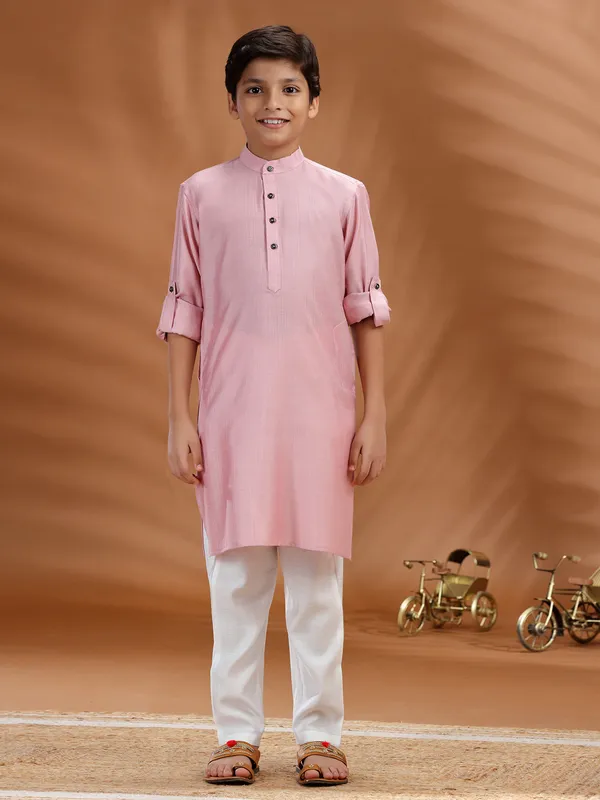 Light pink cotton kurta pant set
