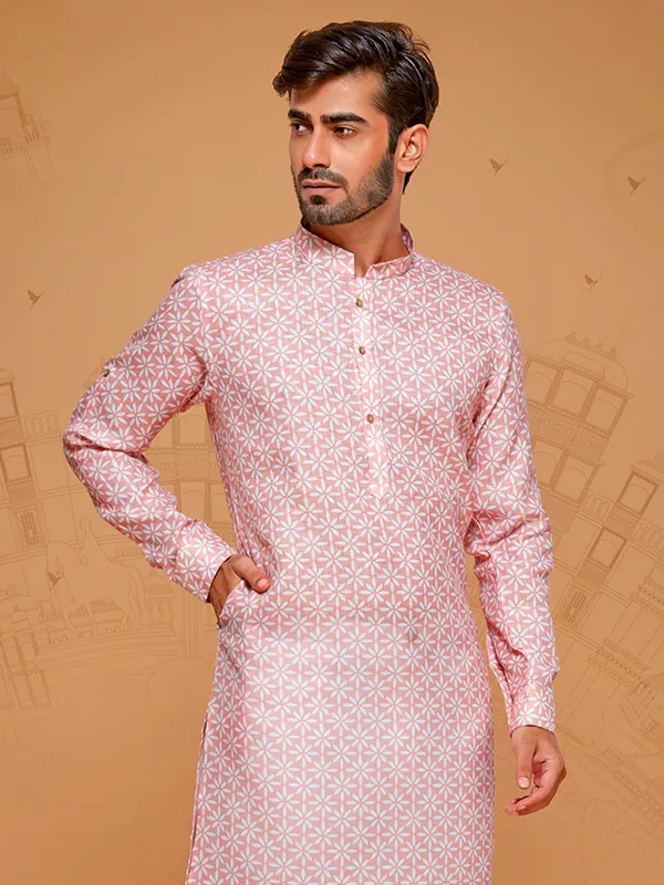 Light pink cotton kurta set for men