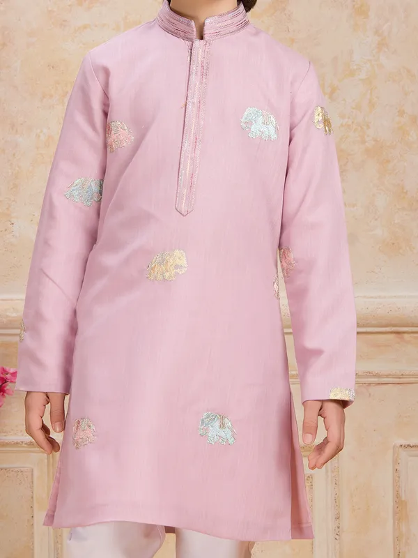 Light pink cotton kurta suit for boys