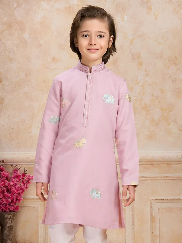 Light pink cotton kurta suit for boys