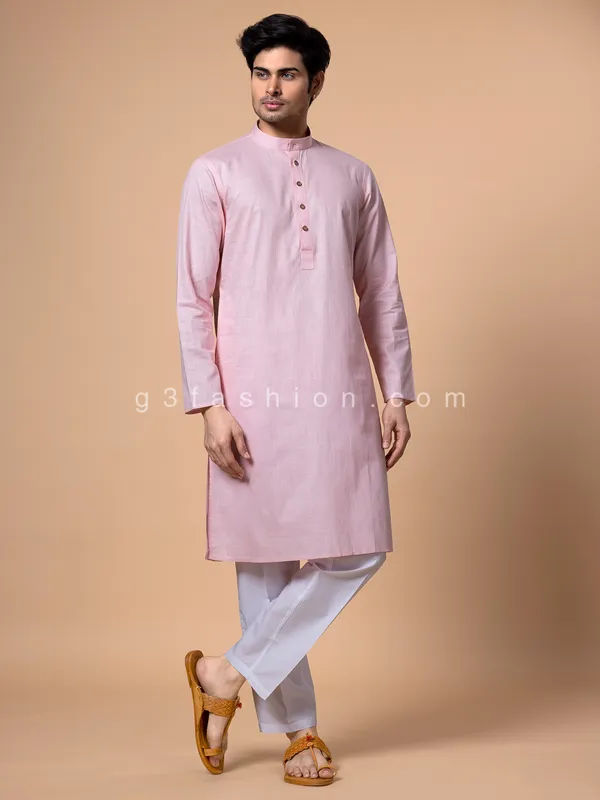 Light pink cotton Kurta Set for Men