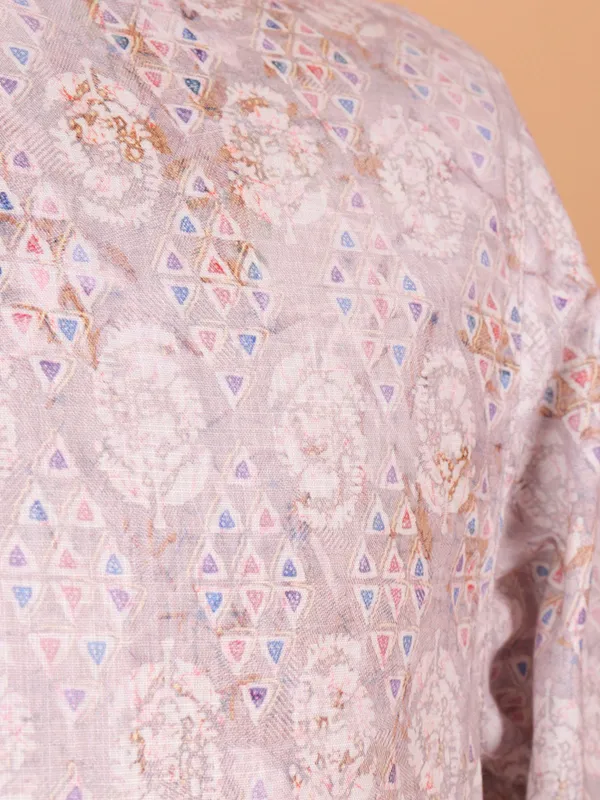 Light pink cotton kurta suit with print