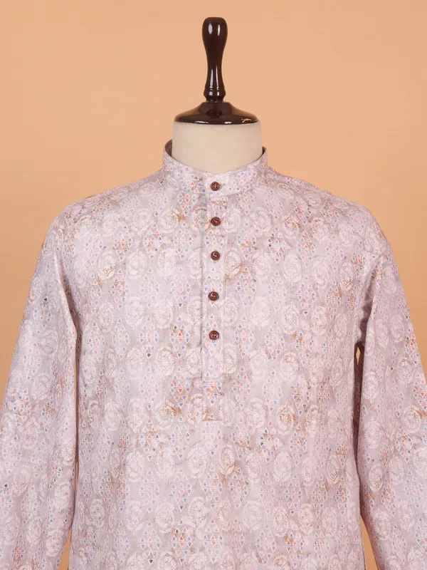 Light pink cotton kurta suit with print