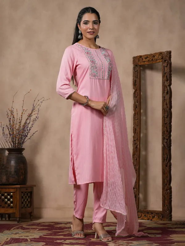 Light pink cotton kurti set with dupatta