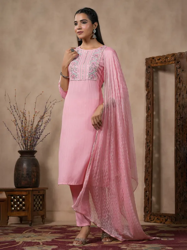 Light pink cotton kurti set with dupatta
