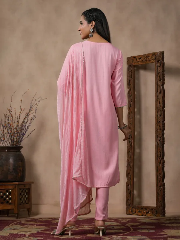 Light pink cotton kurti set with dupatta