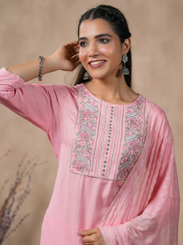 Light pink cotton kurti set with dupatta