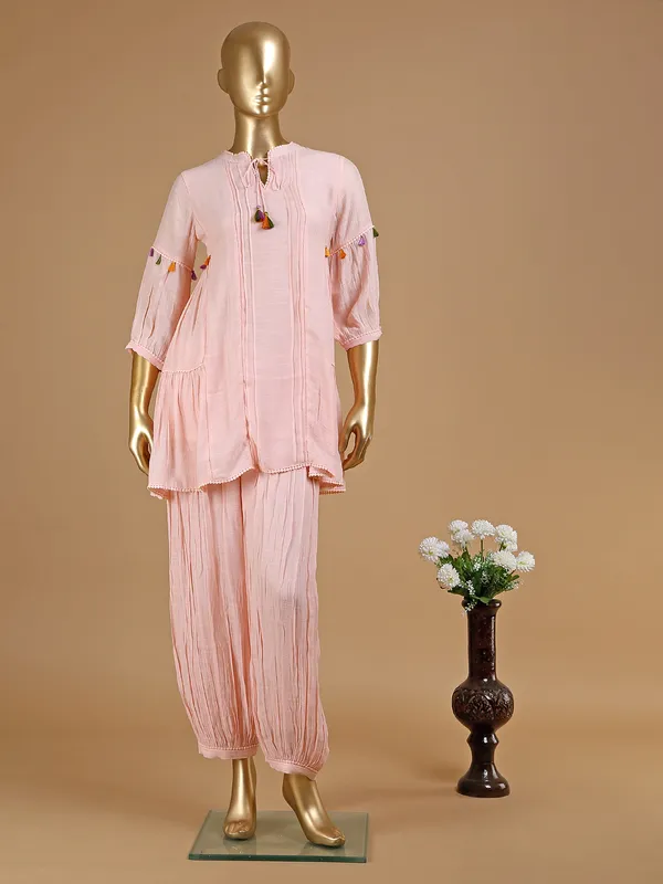 Light pink cotton kurti with salwar