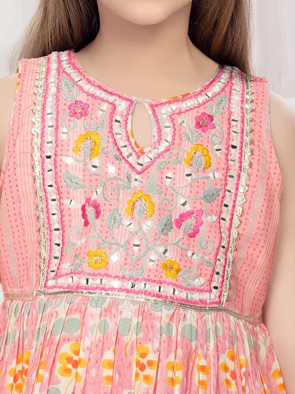 Light pink cotton printed sharara salwar suit