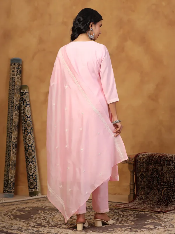 Light pink cotton silk kurti set with dupatta