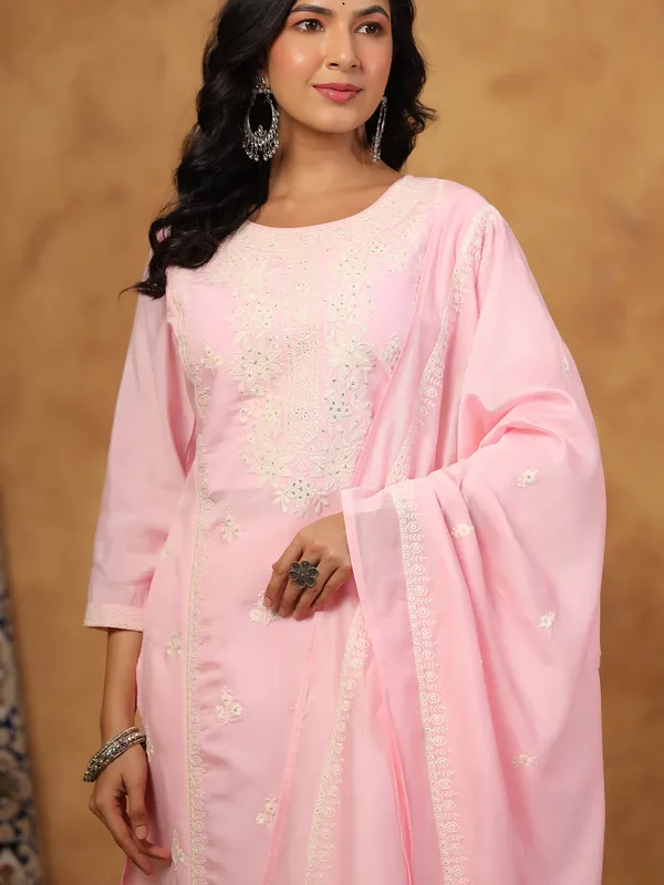 Light pink cotton silk kurti set with dupatta