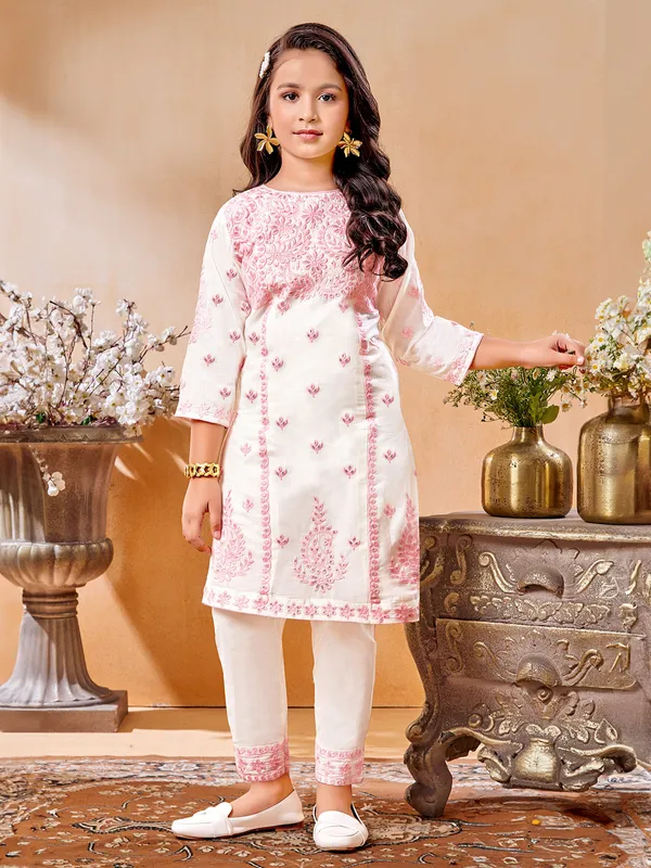 Light pink embroidery cotton salwar suit