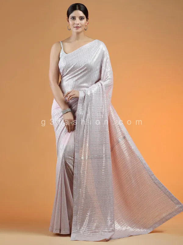 Light pink fabulous sequin fabric saree for party events
