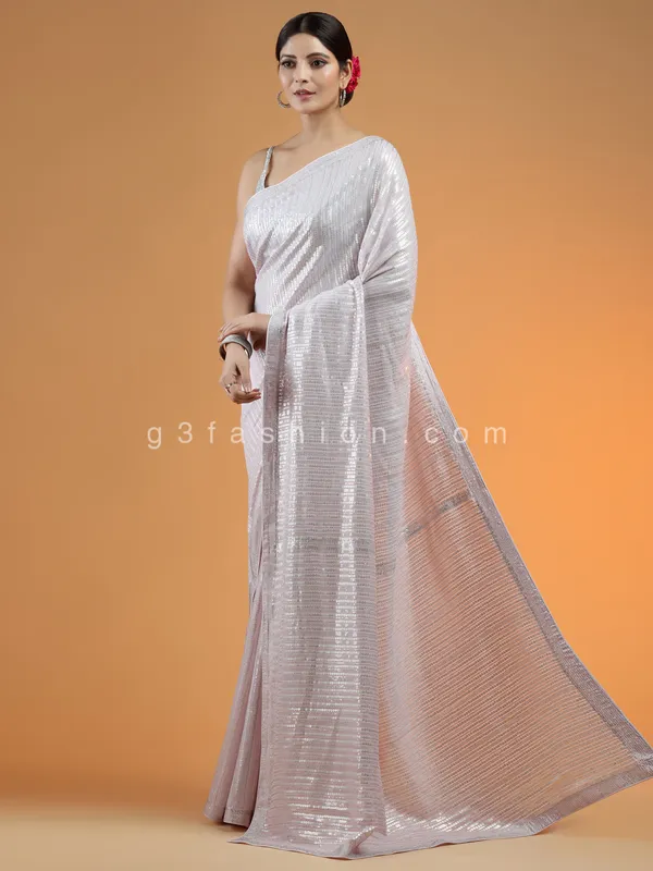 Light pink fabulous sequin fabric saree for party events