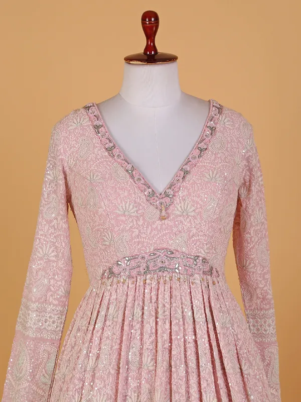 Light pink georgette embroidery anarkali suit