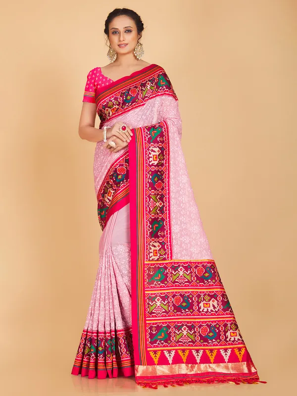 Light pink georgette saree with lucknowi