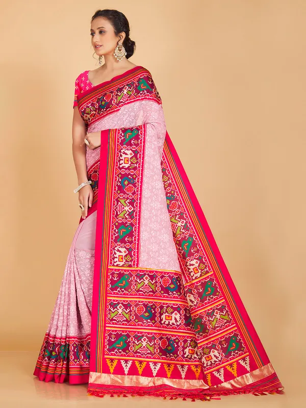 Light pink georgette saree with lucknowi