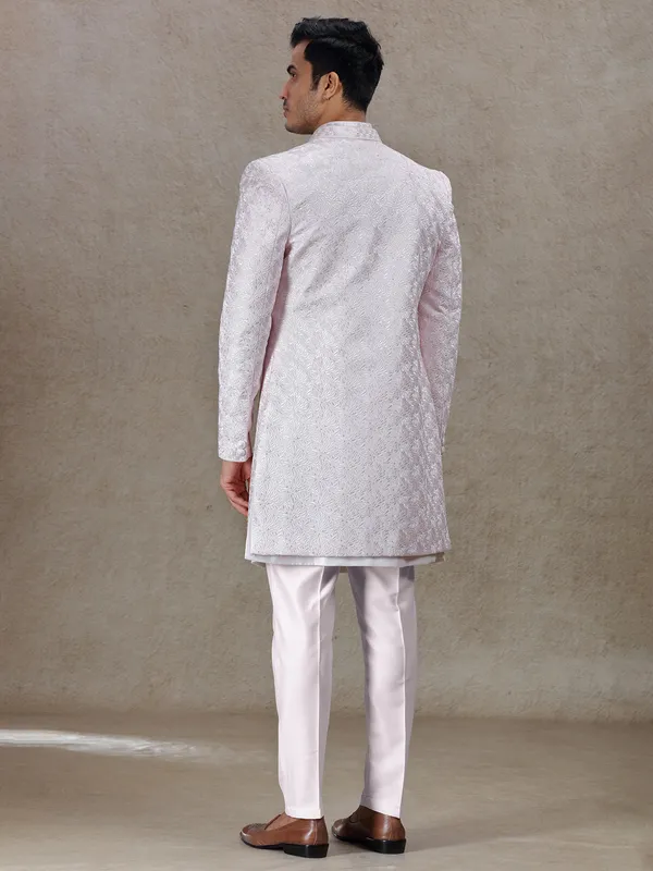 Light pink indo western with textured patch and sequins work