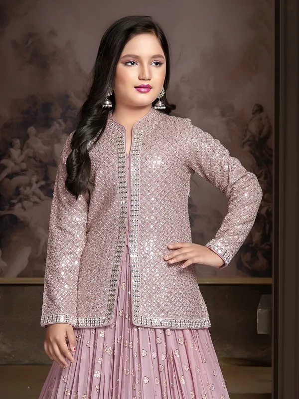 light pink jacket style lahenga choli