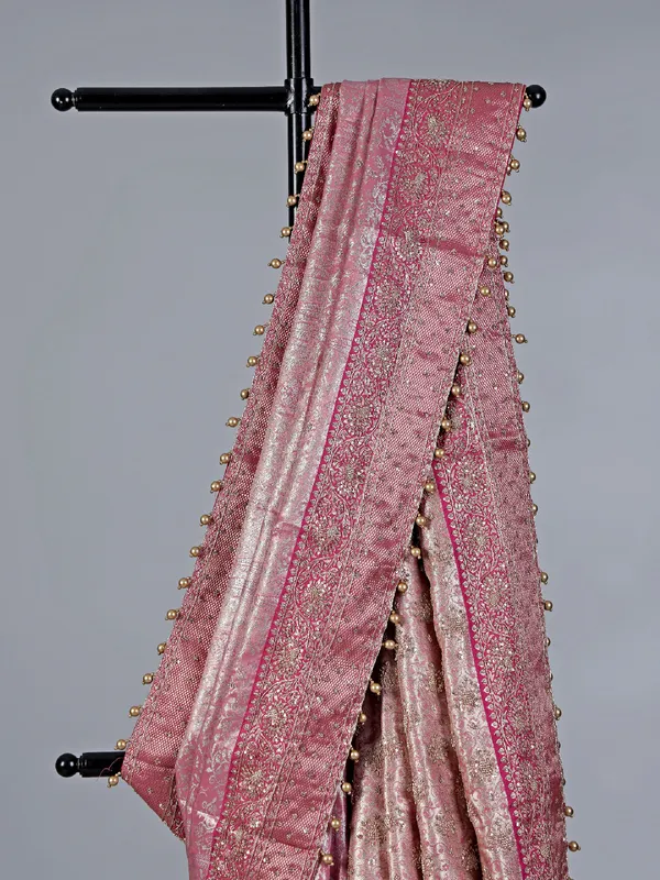 Light pink kanjivaram silk saree cutdana detailing