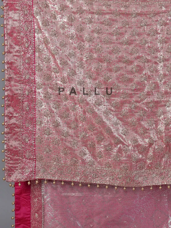 Light pink kanjivaram silk saree cutdana detailing