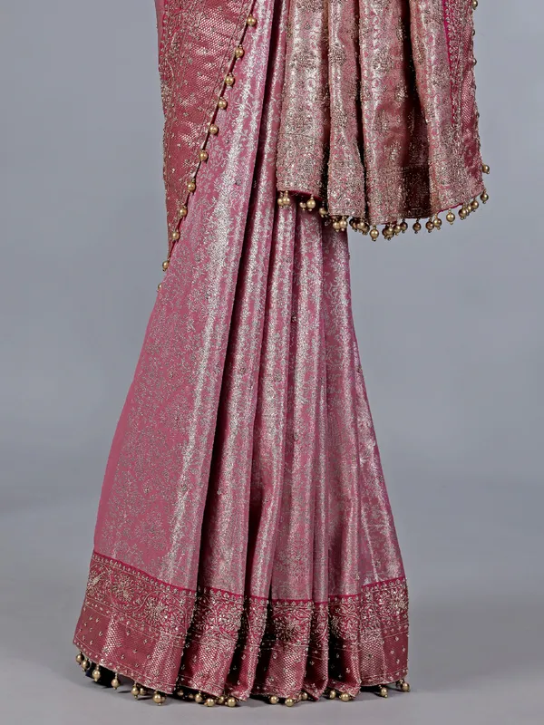 Light pink kanjivaram silk saree cutdana detailing