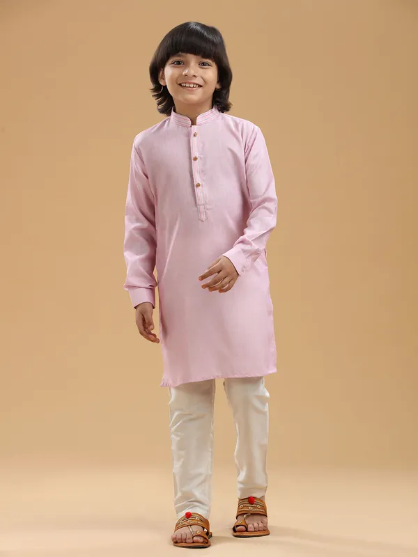 Light pink linen kurta suit