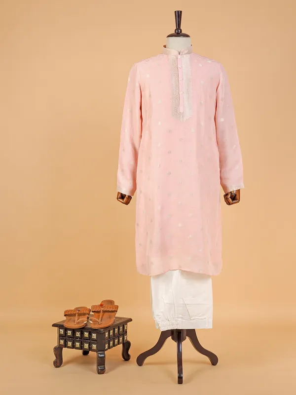 Light pink linen kurta suit for festive