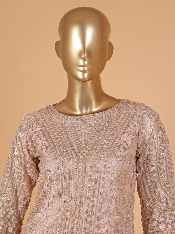 Light pink net palazzo suit