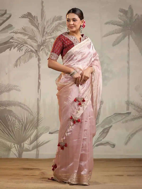 Light Onion pink organza saree