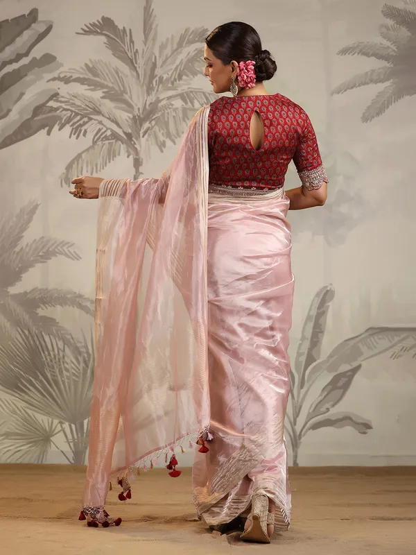 Light Onion pink organza saree