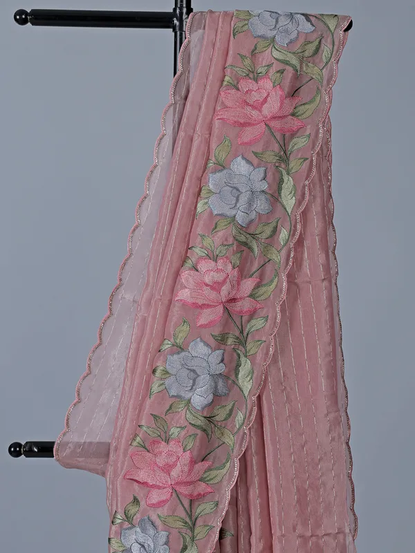 Light pink organza saree for special ocassion