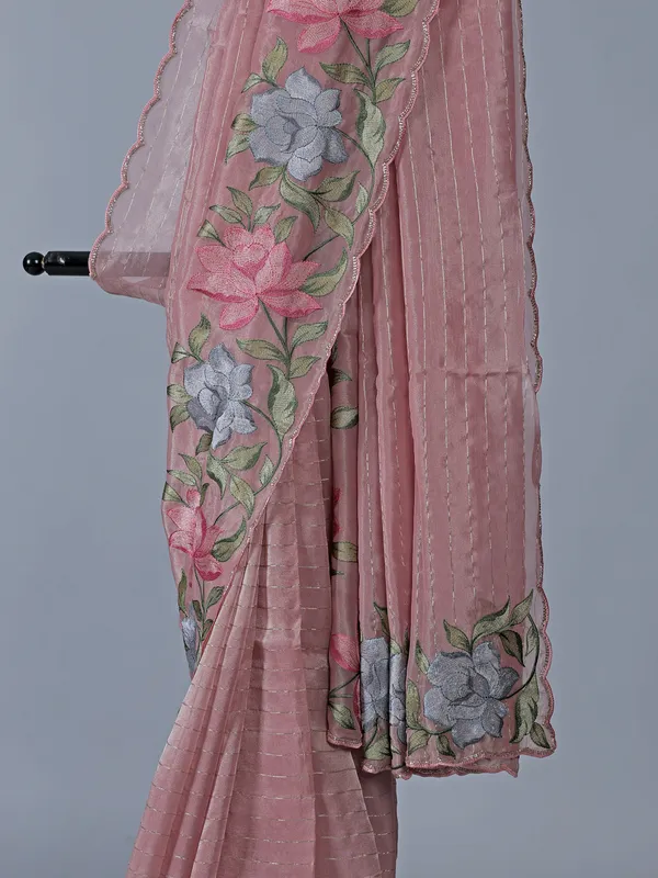 Light pink organza saree for special ocassion