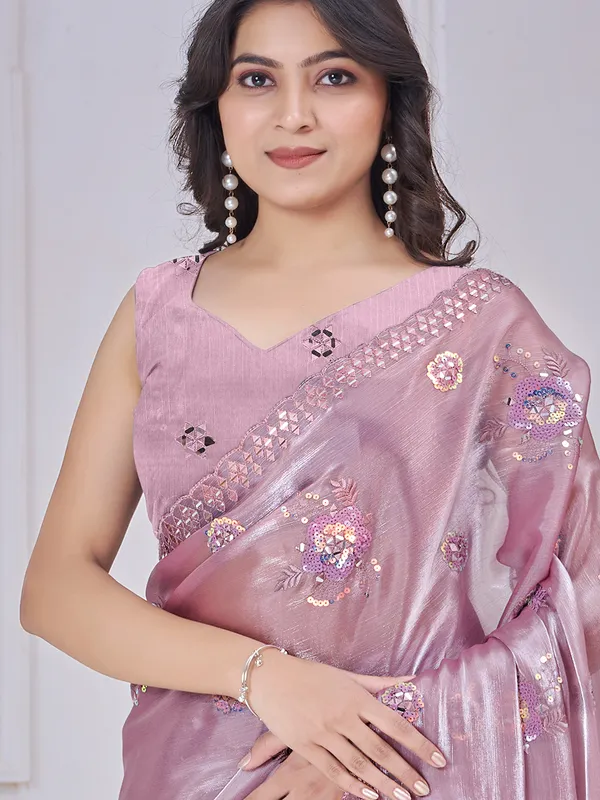 Light pink organza saree with aabla embroidery work