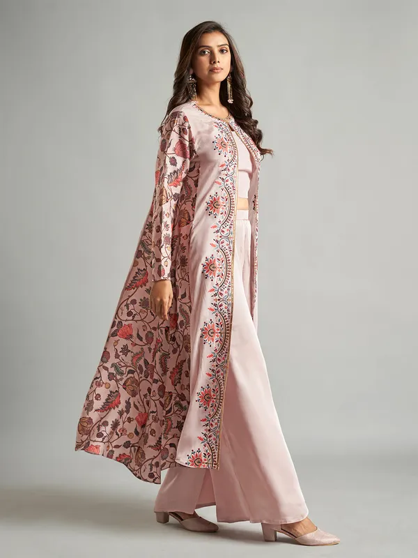 Light pink palazzo suit with long shrug