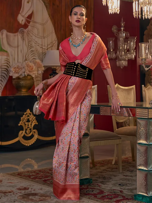 Light pink pashmina silk saree for wedding