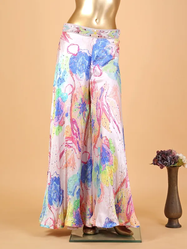 Light pink printed chiffon palazzo suit