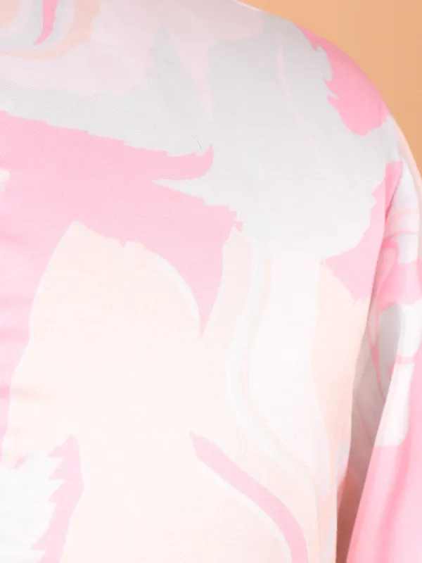 Light pink printed cotton silk kurta suit for men