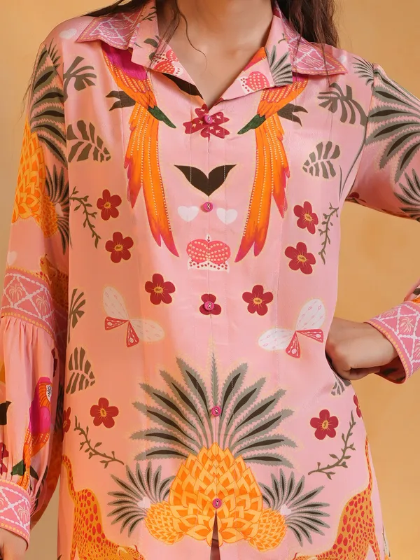 Light pink printed crepe silk top